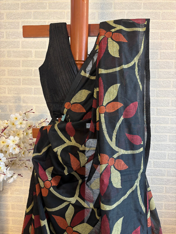 Not A Blank Canvas - Black Handloom Print Sarees