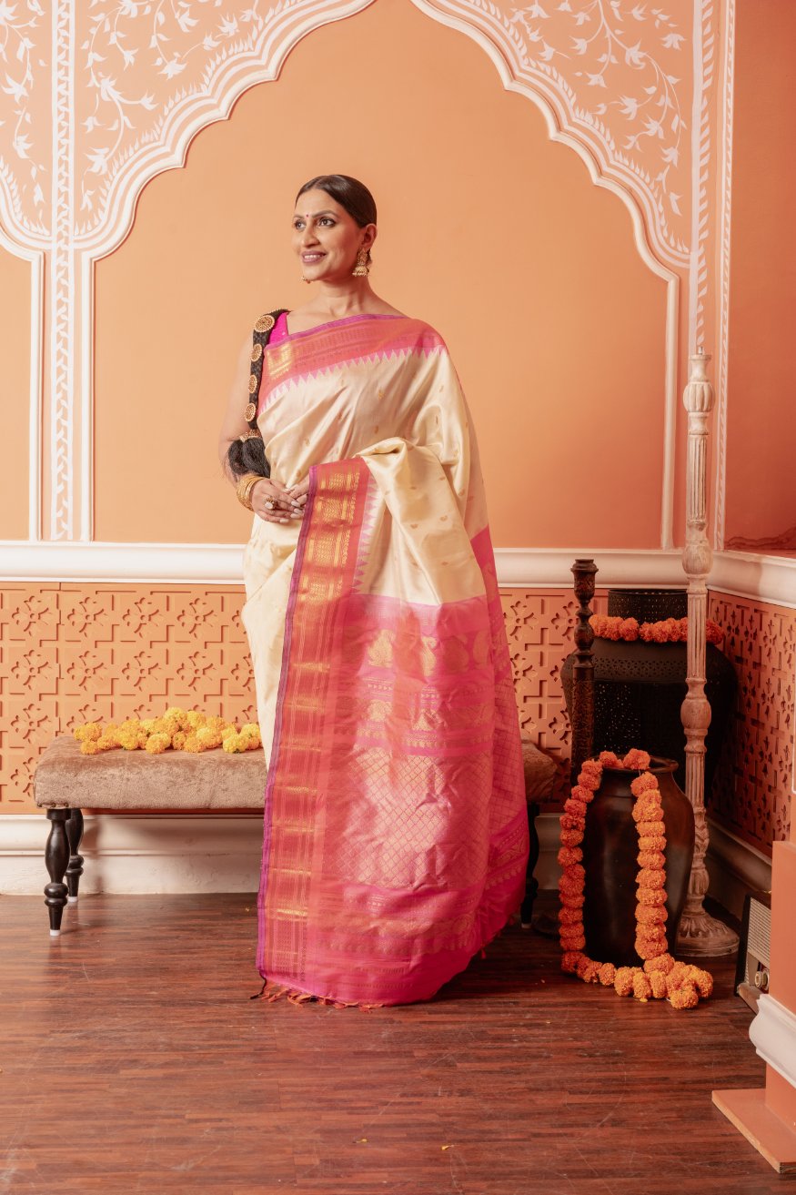 Prema - Blush Pink Handwoven Gadwal Silk Saree