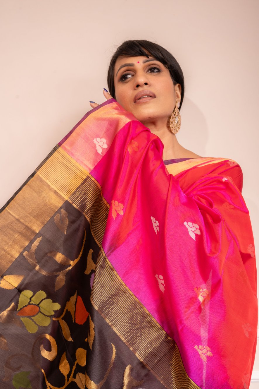 Samprada - Royal Rani Pink Handwoven Uppada Jamdani Silk