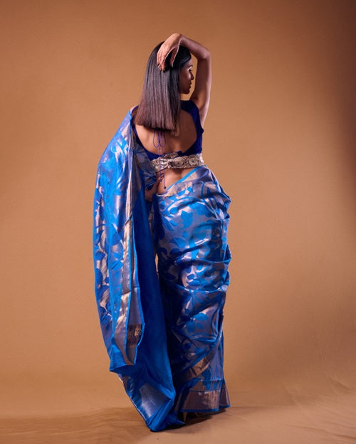 Eka - PREORDER Blue Handwoven Jamdani Silk Saree