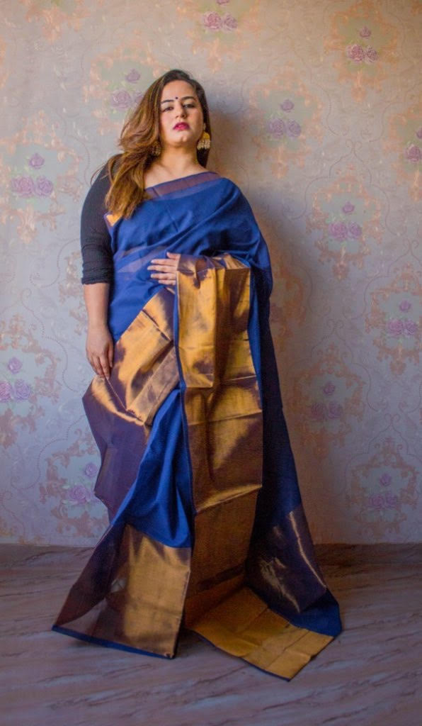 Egyptian Gold - Blue Cotton Saree