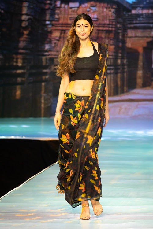 Not a Blank Canvas-Black Handloom Cotton Saree