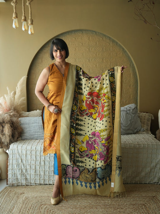 Nritya - Handpainted Pen Kalamkari Dupata