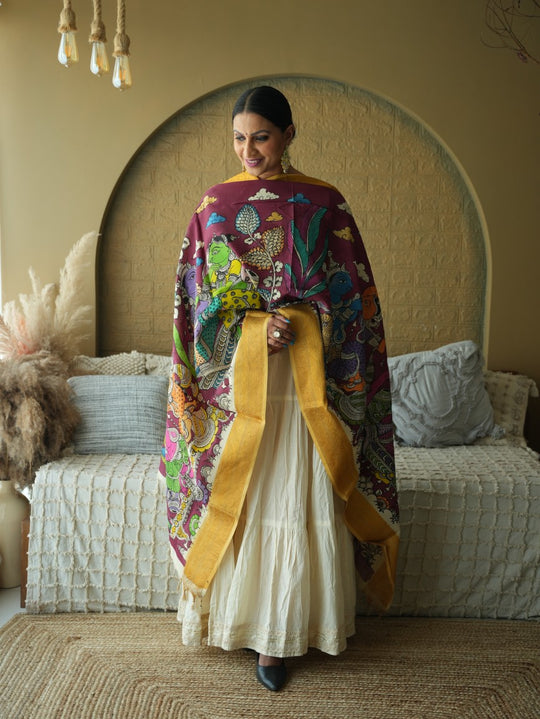 The Dreamy Dance - Handpainted Kalamkari Dupata