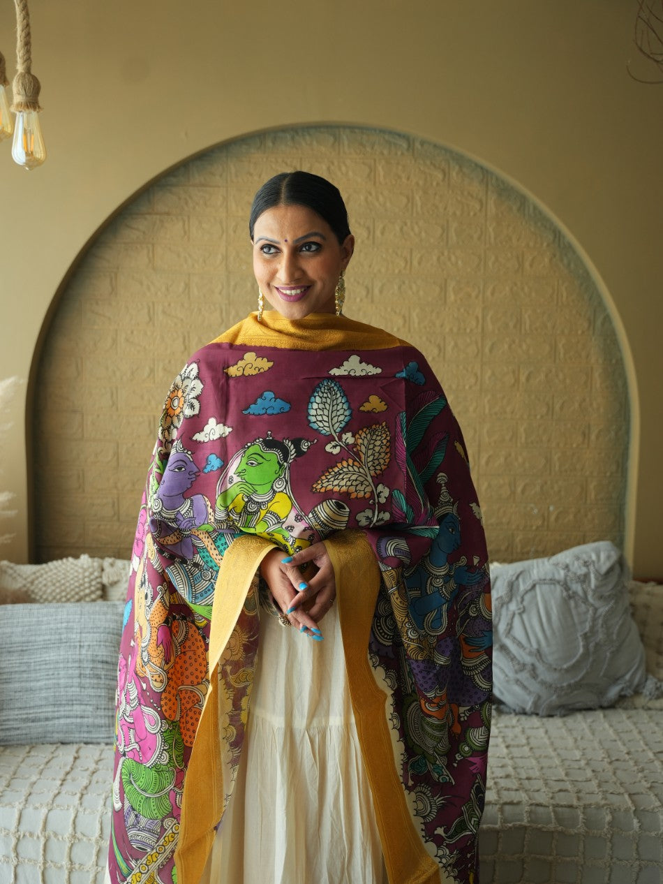 The Dreamy Dance - Handpainted Kalamkari Dupata