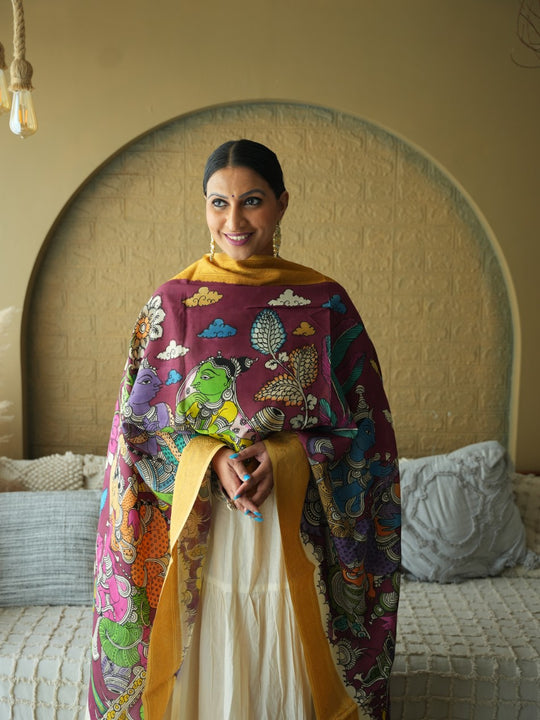The Dreamy Dance - Handpainted Kalamkari Dupata