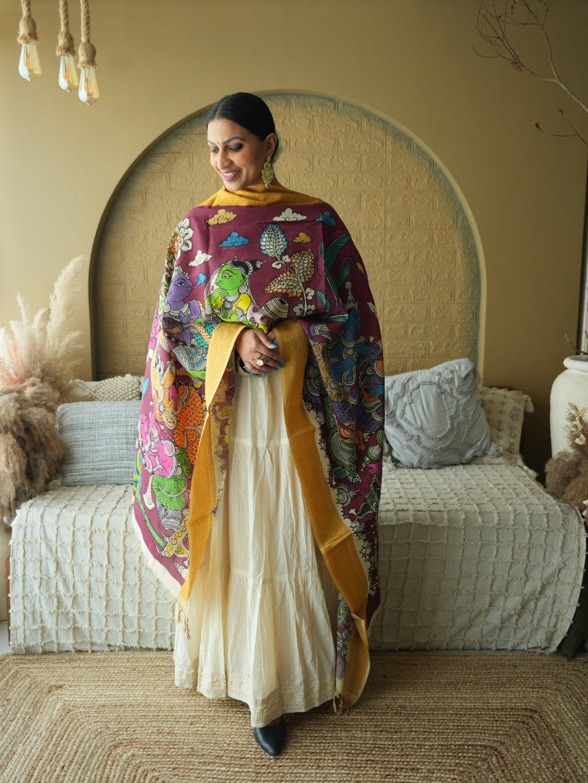 The Dreamy Dance - Handpainted Kalamkari Dupata