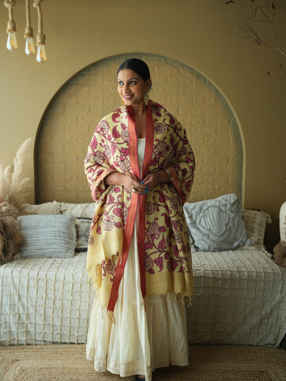 Vatika - Handpainted Kalamkari Dupata