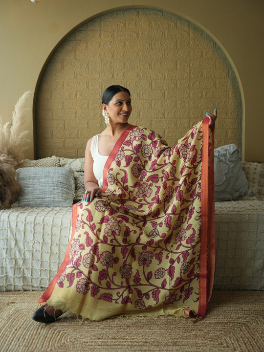 Vatika - Handpainted Kalamkari Dupata