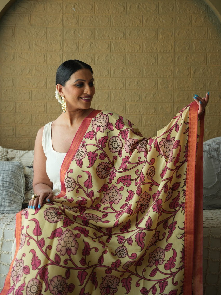 Vatika - Handpainted Kalamkari Dupata
