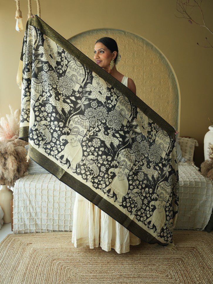 The Enigma - Handpainted Kalamkari Dupata