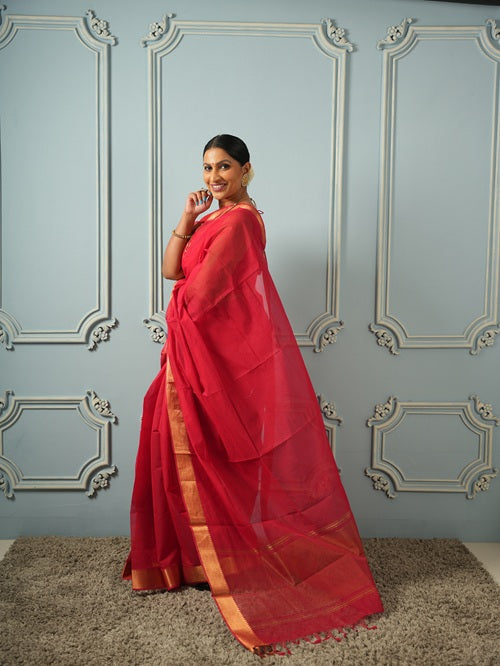 Sindhura - Red Mangalgiri Handloom Cotton Saree