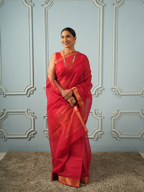 Sindhura - Red Mangalgiri Handloom Cotton Saree