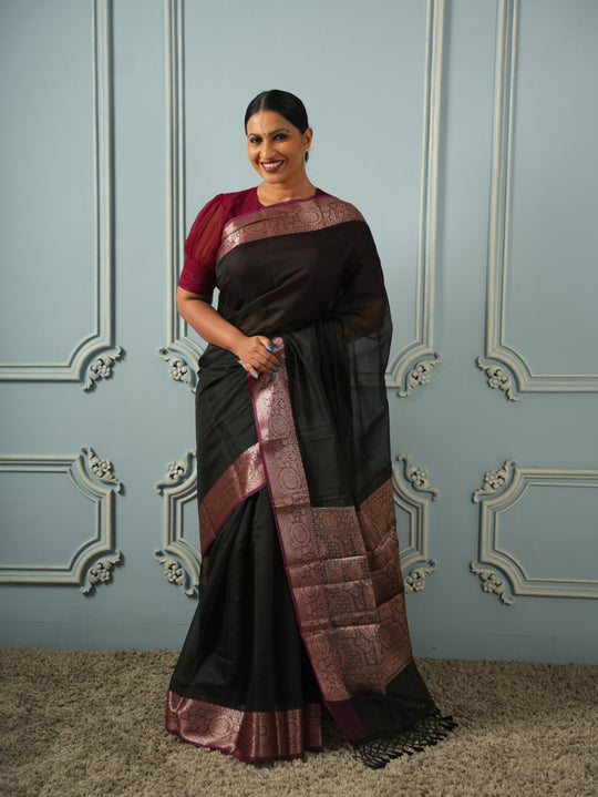 Timeless in Black & Wine - Silk Cotton Saree