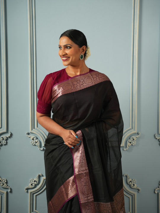 Timeless in Black & Wine - Silk Cotton Saree