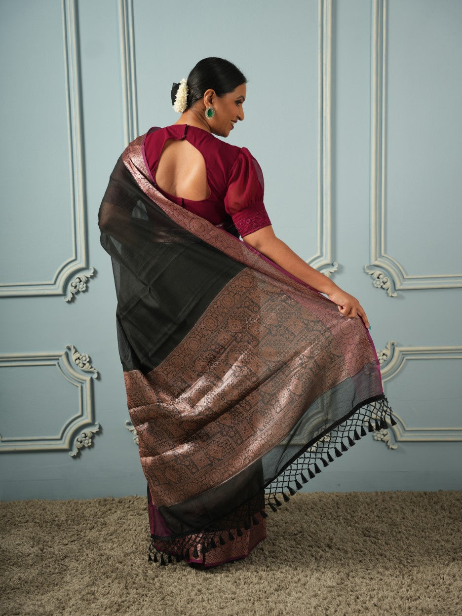 Timeless in Black & Wine - Silk Cotton Saree