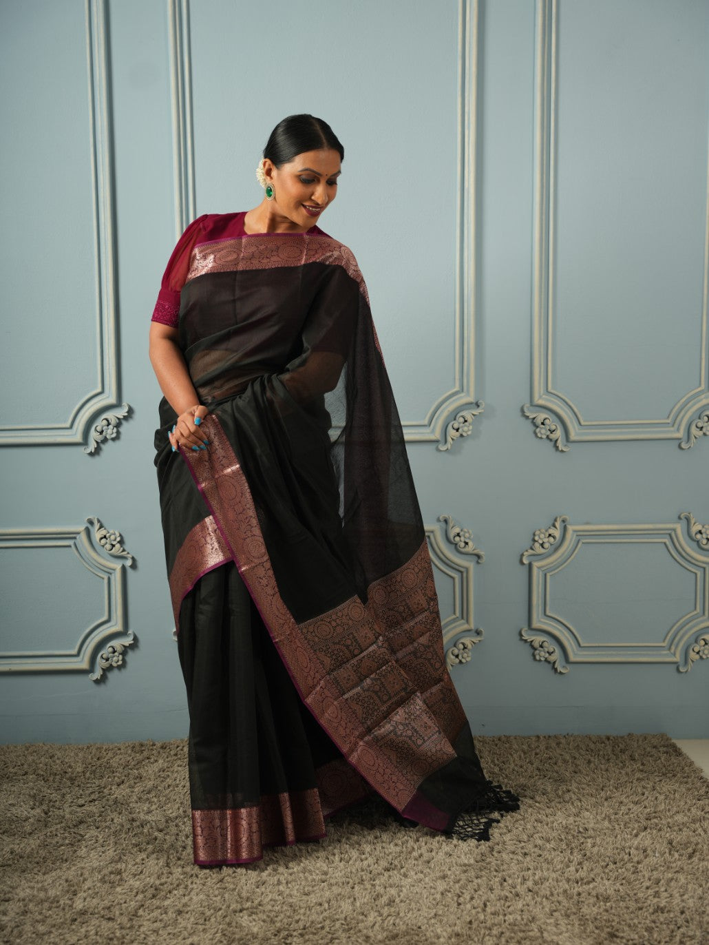 Timeless in Black & Wine - Silk Cotton Saree