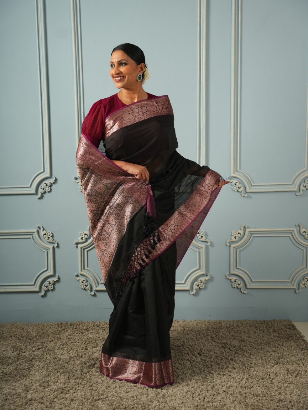 Timeless in Black & Wine - Silk Cotton Saree