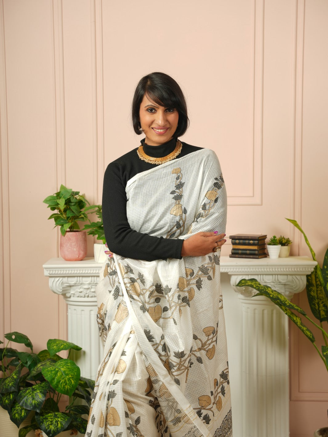 Raya - Printed White Silk Cotton Saree