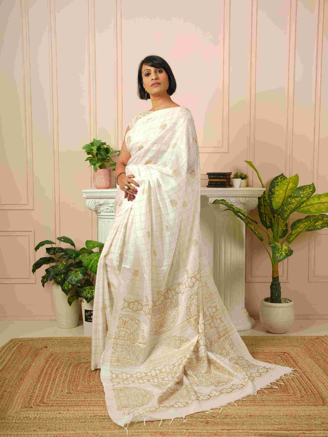 Iraavati- Elephant Printed White Silk Cotton Saree