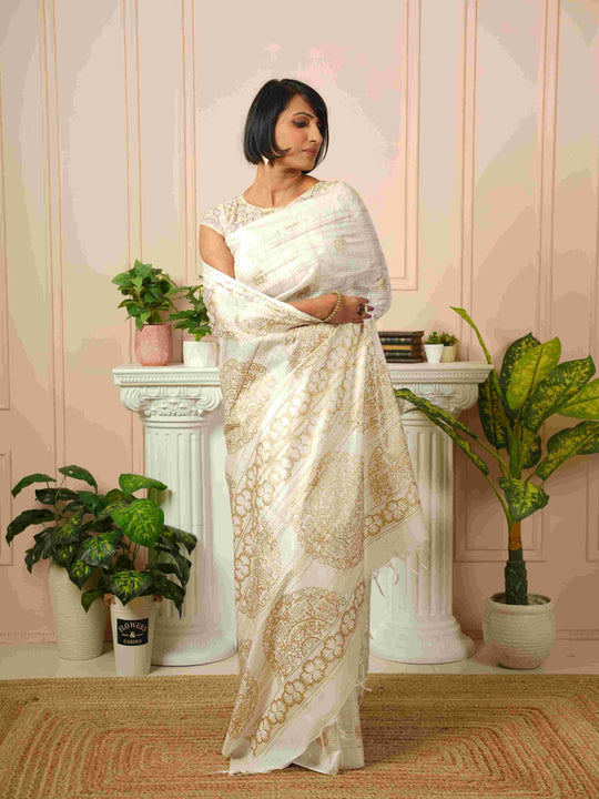 Iraavati- Elephant Printed White Silk Cotton Saree