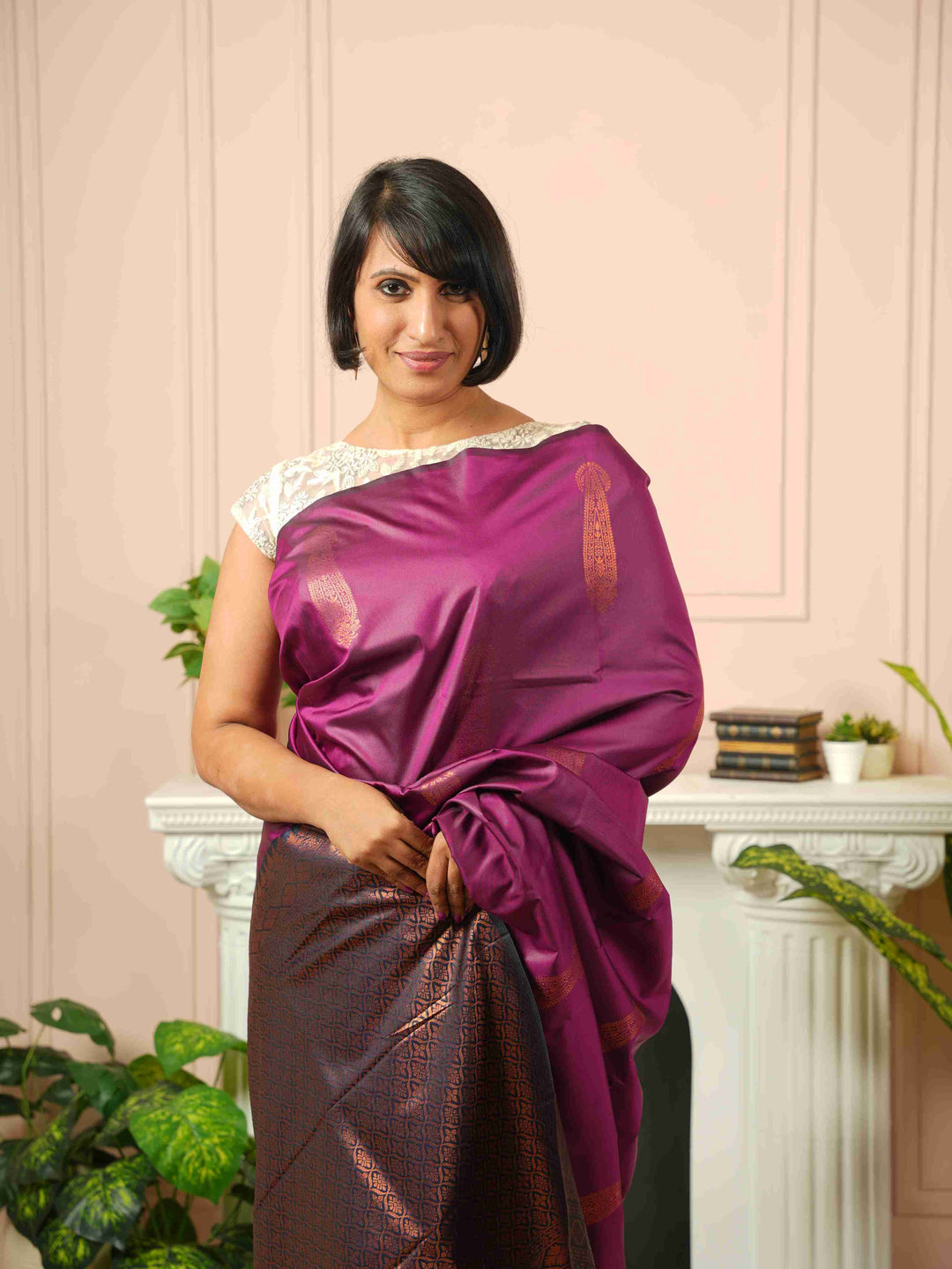 Greshma - Wine Silk Saree