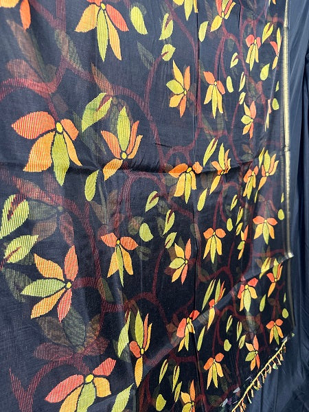 Not a Blank Canvas-Black Handloom Cotton Saree