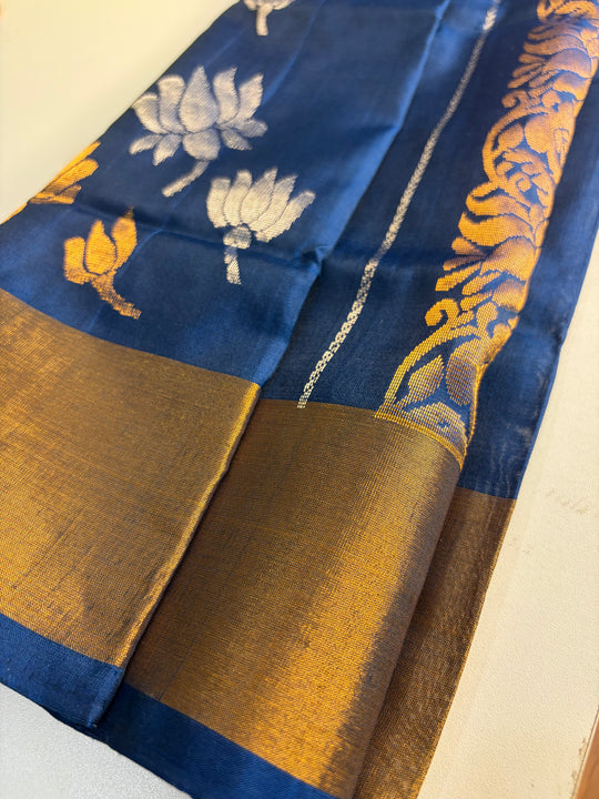 The Lotus Saree - Royal Azure Blue Uppada Silk Saree