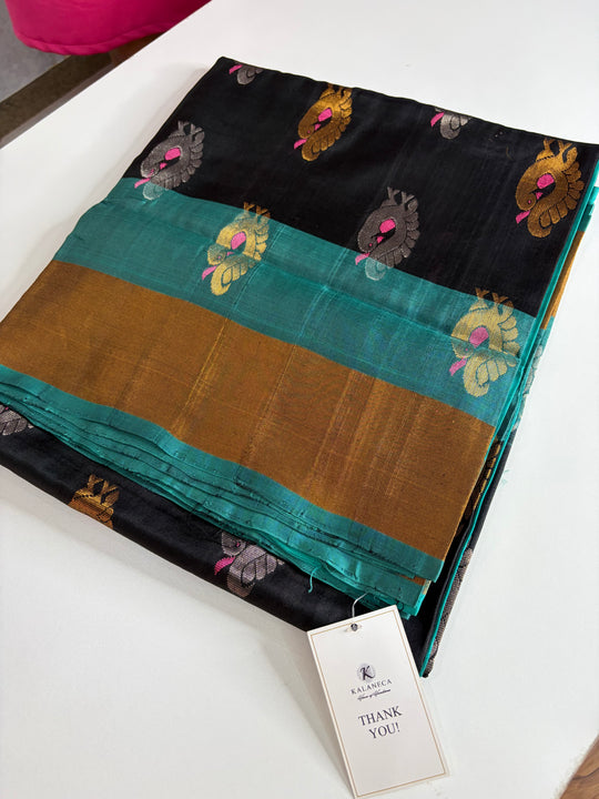 That Black & Teal Saree - Handwoven Uppada Silk Saree