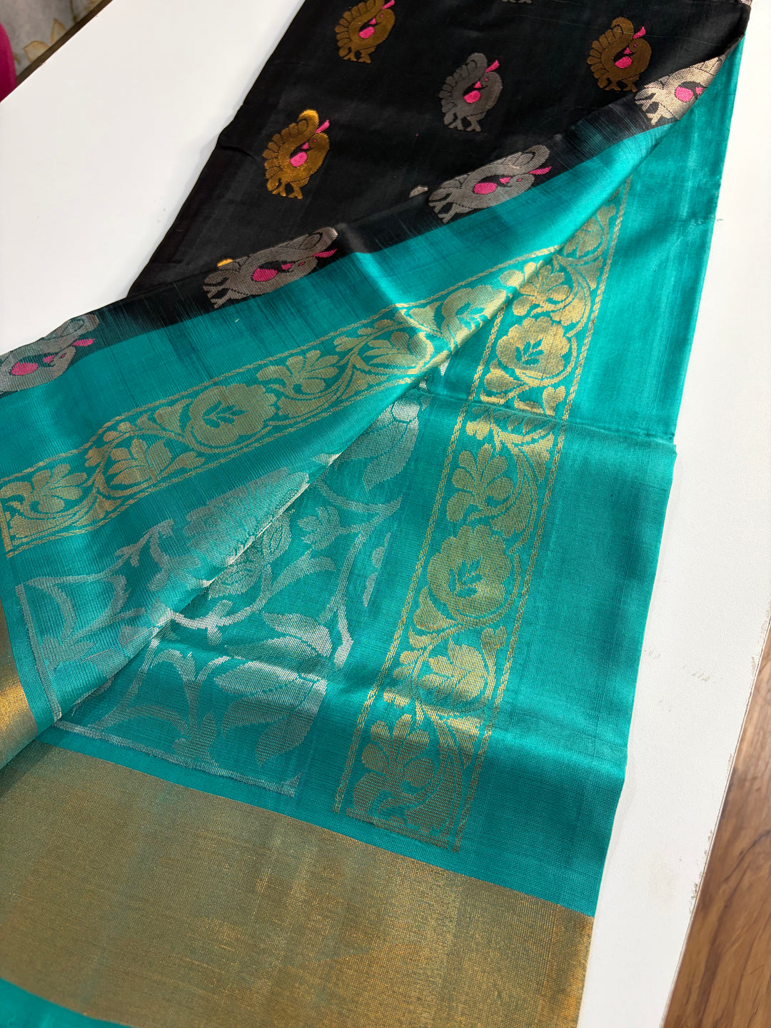 That Black & Teal Saree - Handwoven Uppada Silk Saree