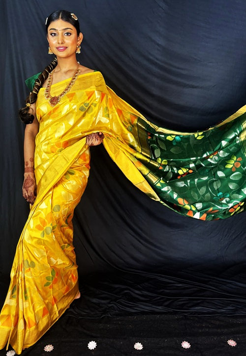 EkaParnika - PRE ORDER Yellow Handwoven Jamdani Silk Saree