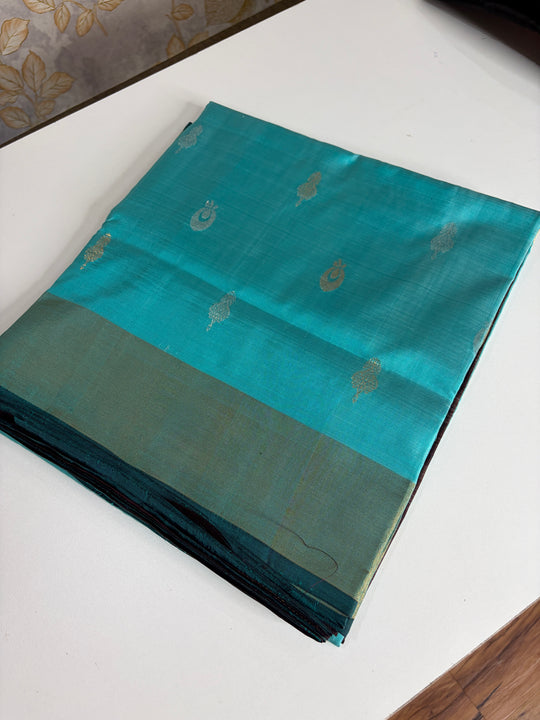 Sea Blue & Chocolate Saree- Handwoven Uppada Silk Saree