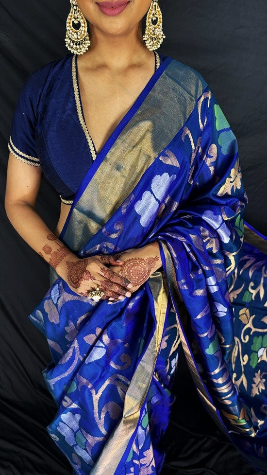Kimaya - Royal Blue Handwoven Jamdani Silk Saree