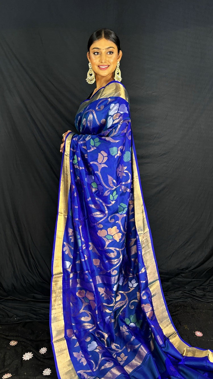 Kimaya - Royal Blue Handwoven Jamdani Silk Saree