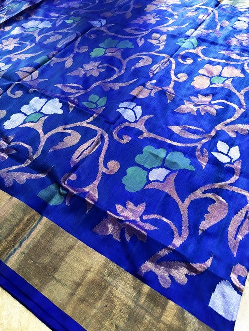 Kimaya - Royal Blue Handwoven Jamdani Silk Saree