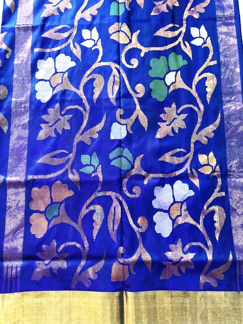 Kimaya - Royal Blue Handwoven Jamdani Silk Saree