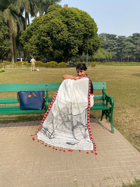 My City, My Saree - KOLKATA :Designer Hand Painted Cotton Saree