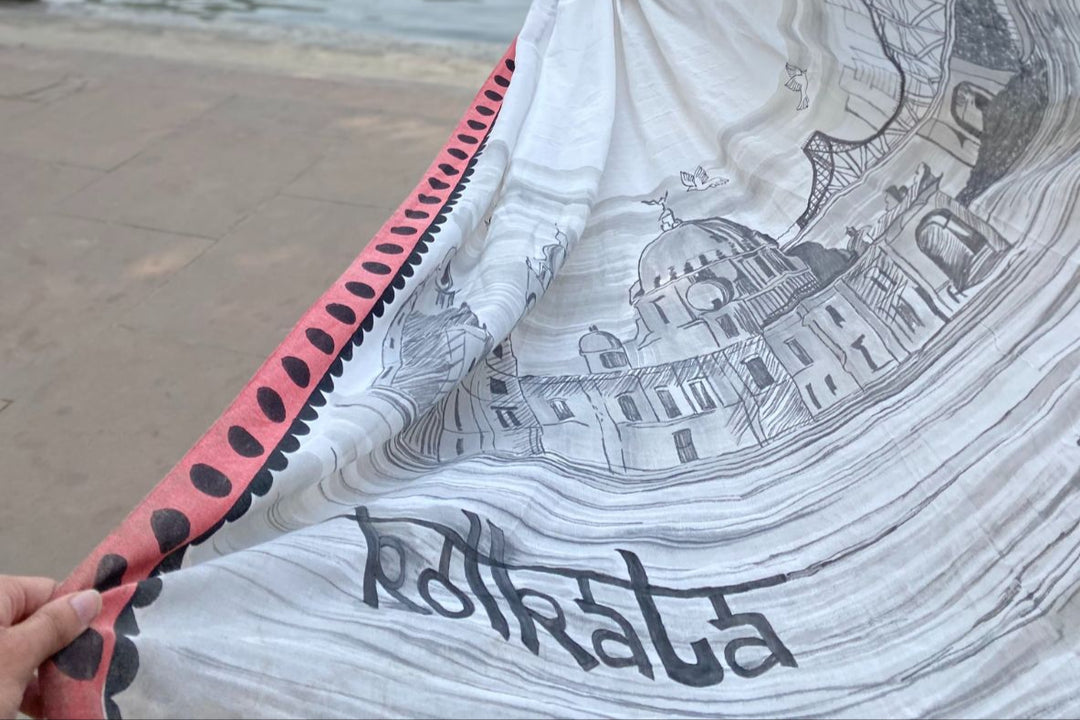 My City, My Saree - KOLKATA :Designer Hand Painted Cotton Saree