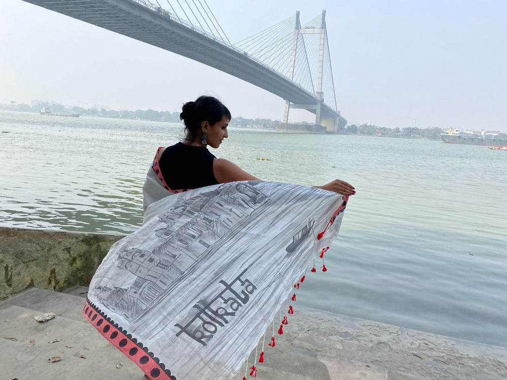 My City, My Saree - KOLKATA :Designer Hand Painted Cotton Saree