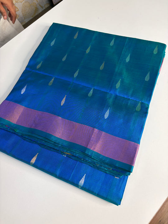Nalini - Firoza Blue Uppada Jamdani Silk Saree