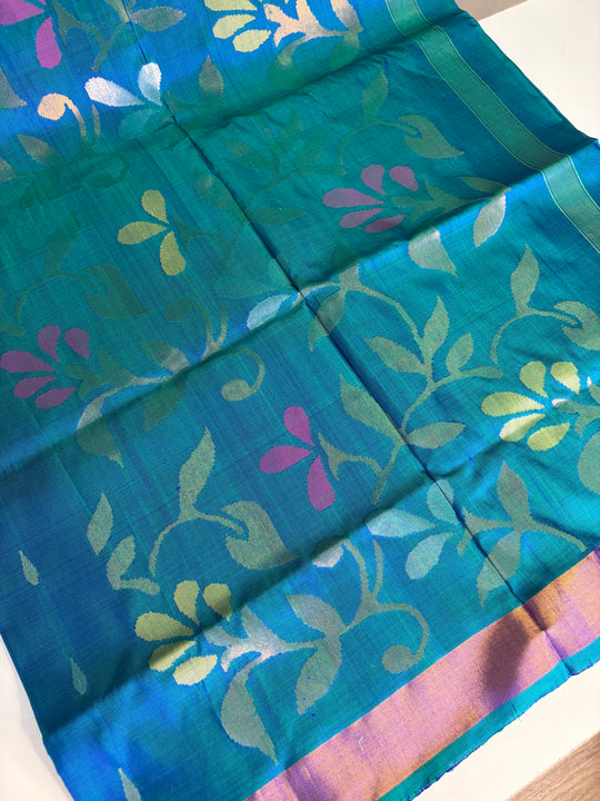 Nalini - Firoza Blue Uppada Jamdani Silk Saree
