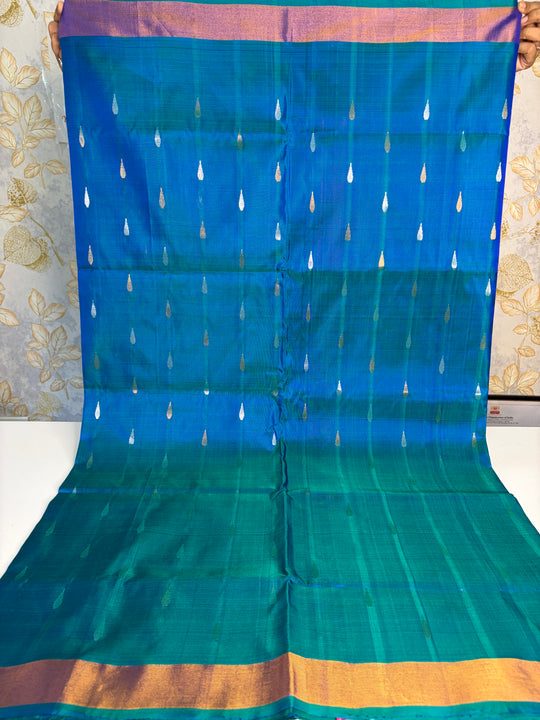Nalini - Firoza Blue Uppada Jamdani Silk Saree