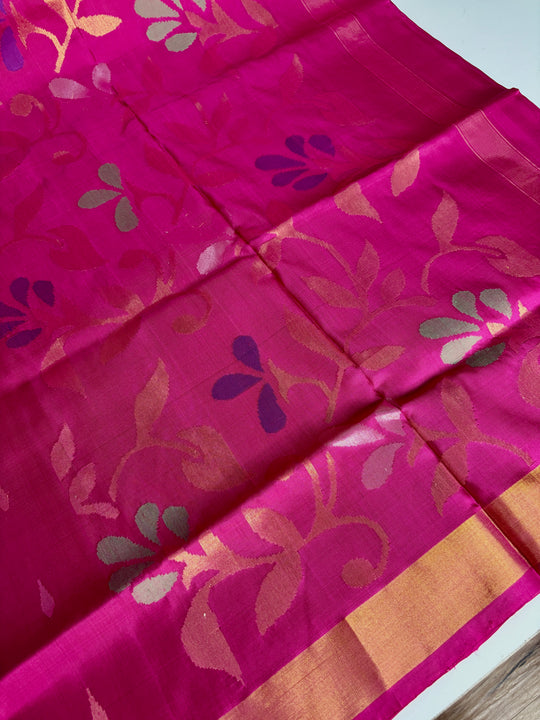 Dhvani - Rani Pink Uppada Jamdani Silk Saree