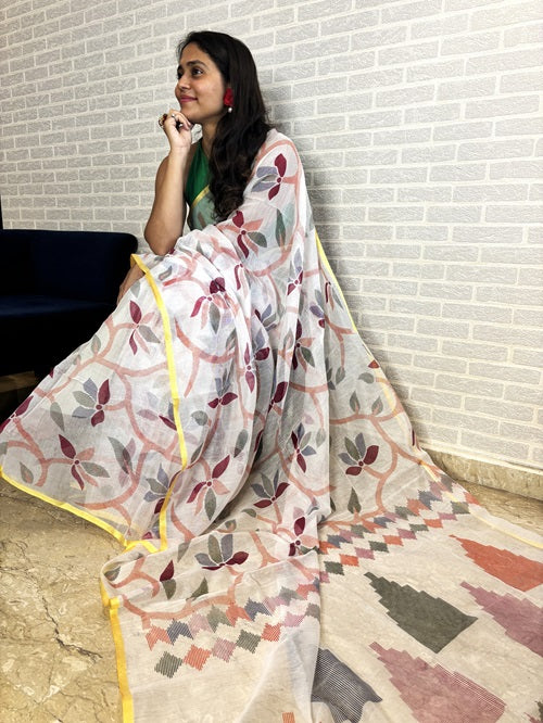 Not A Blank Canvas- Handloom Cotton White Saree