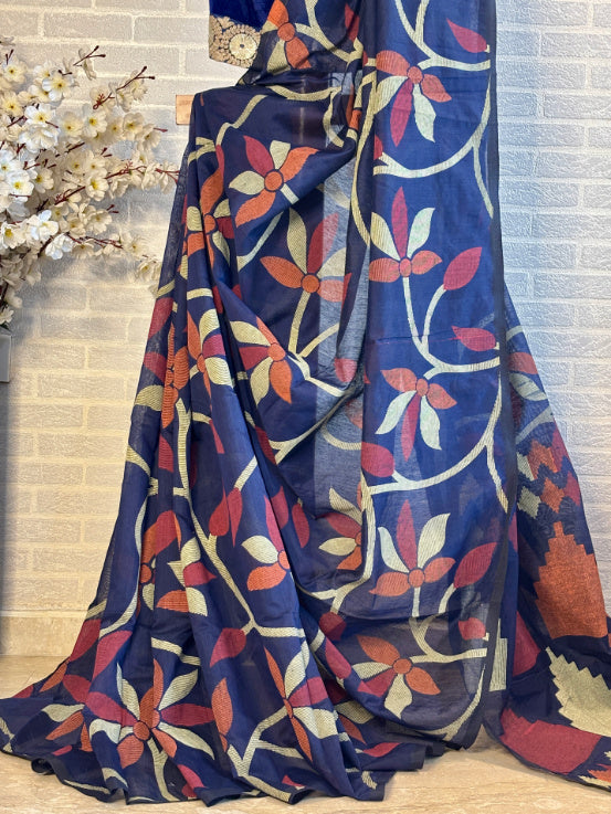 Not A Blank Canvas - Blue Handloom Print Cotton Saree