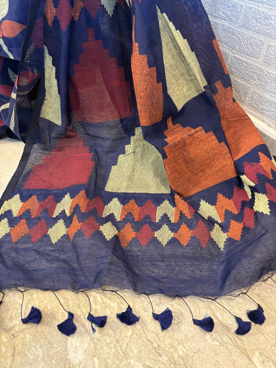 Not A Blank Canvas - Blue Handloom Print Cotton Saree