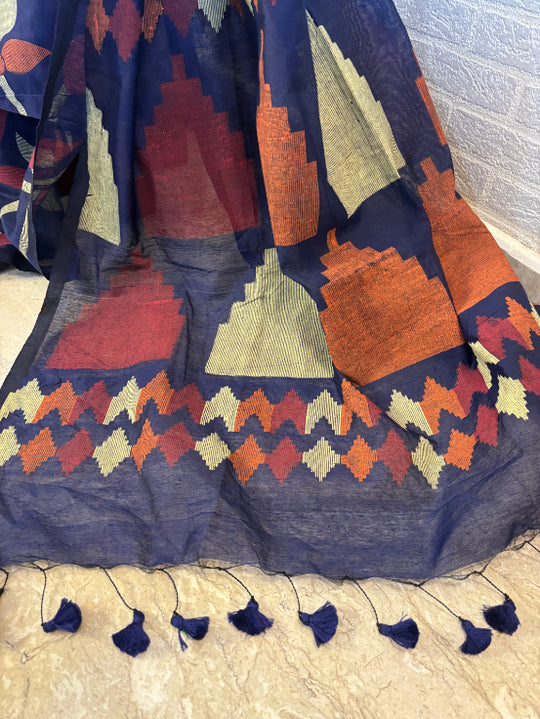 Not A Blank Canvas - Blue Handloom Print Cotton Saree