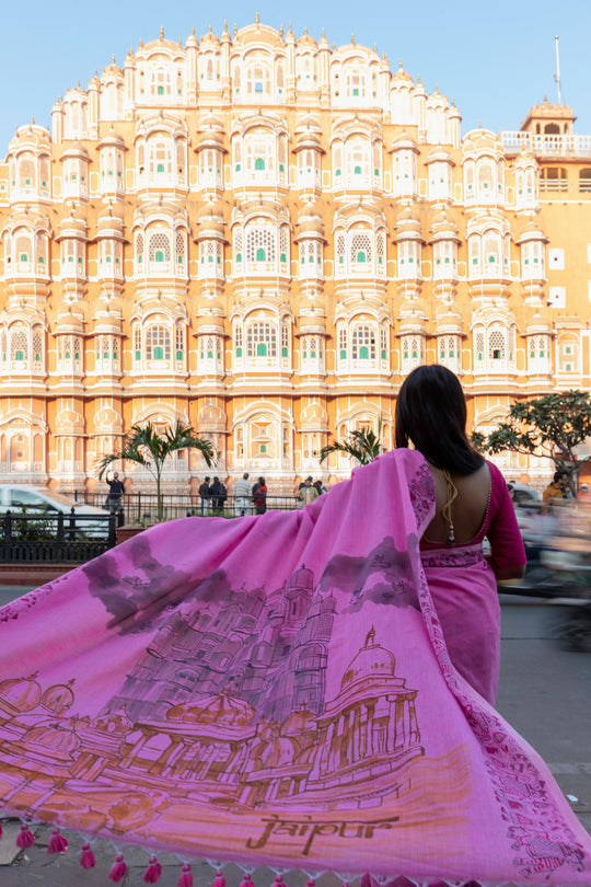 My City, My Saree - Jaipur : Designer Hand Painted Cotton Saree