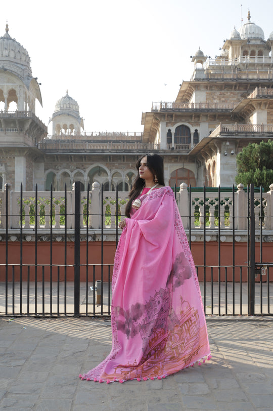 My City, My Saree - Jaipur : Designer Hand Painted Cotton Saree
