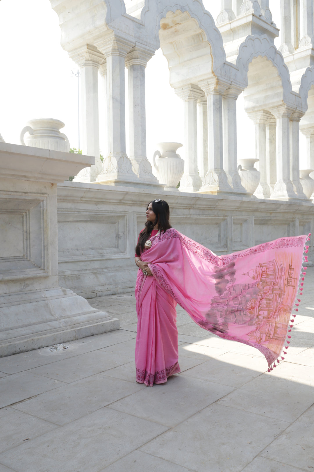 My City, My Saree - Jaipur : Designer Hand Painted Cotton Saree